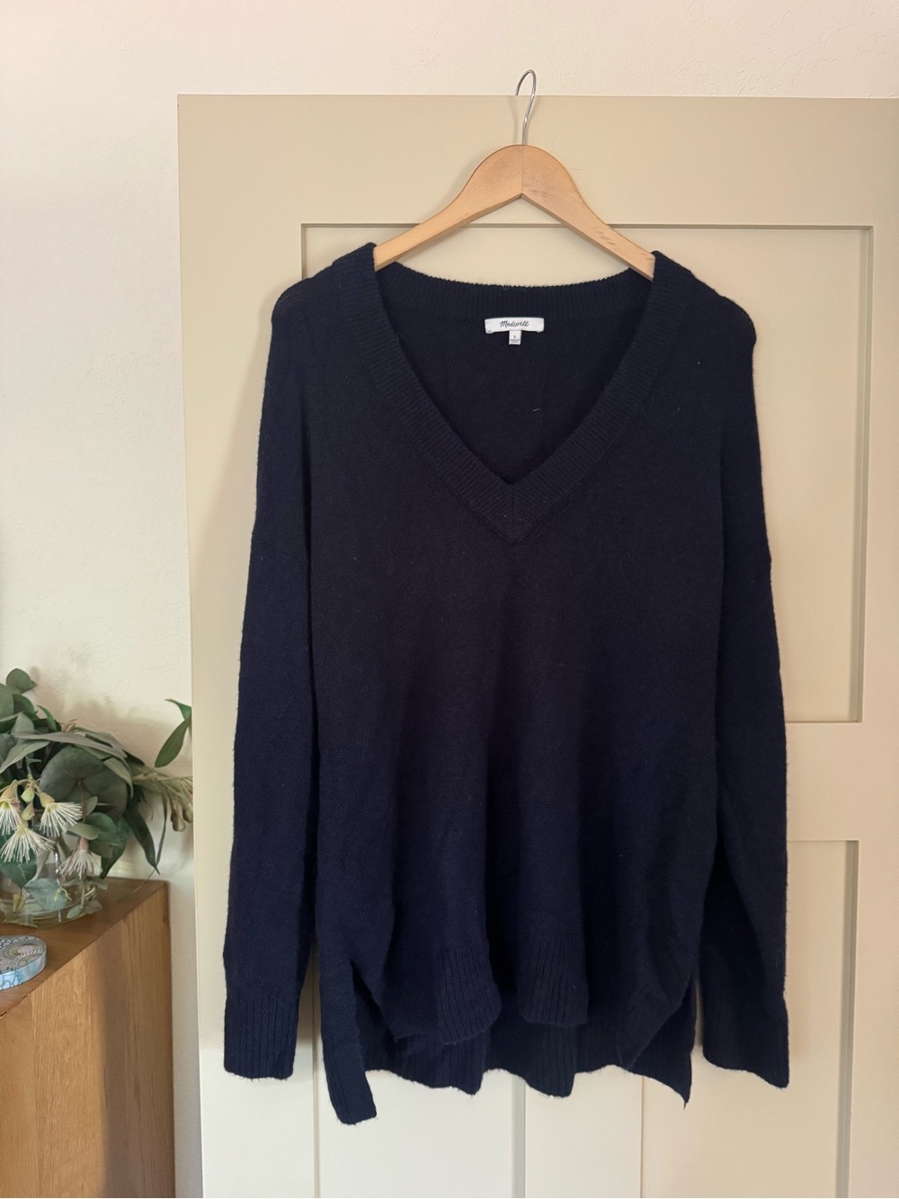 Madewell L Oversized V Neck Sweater Navy Blue Long Sleeve Wool Blend